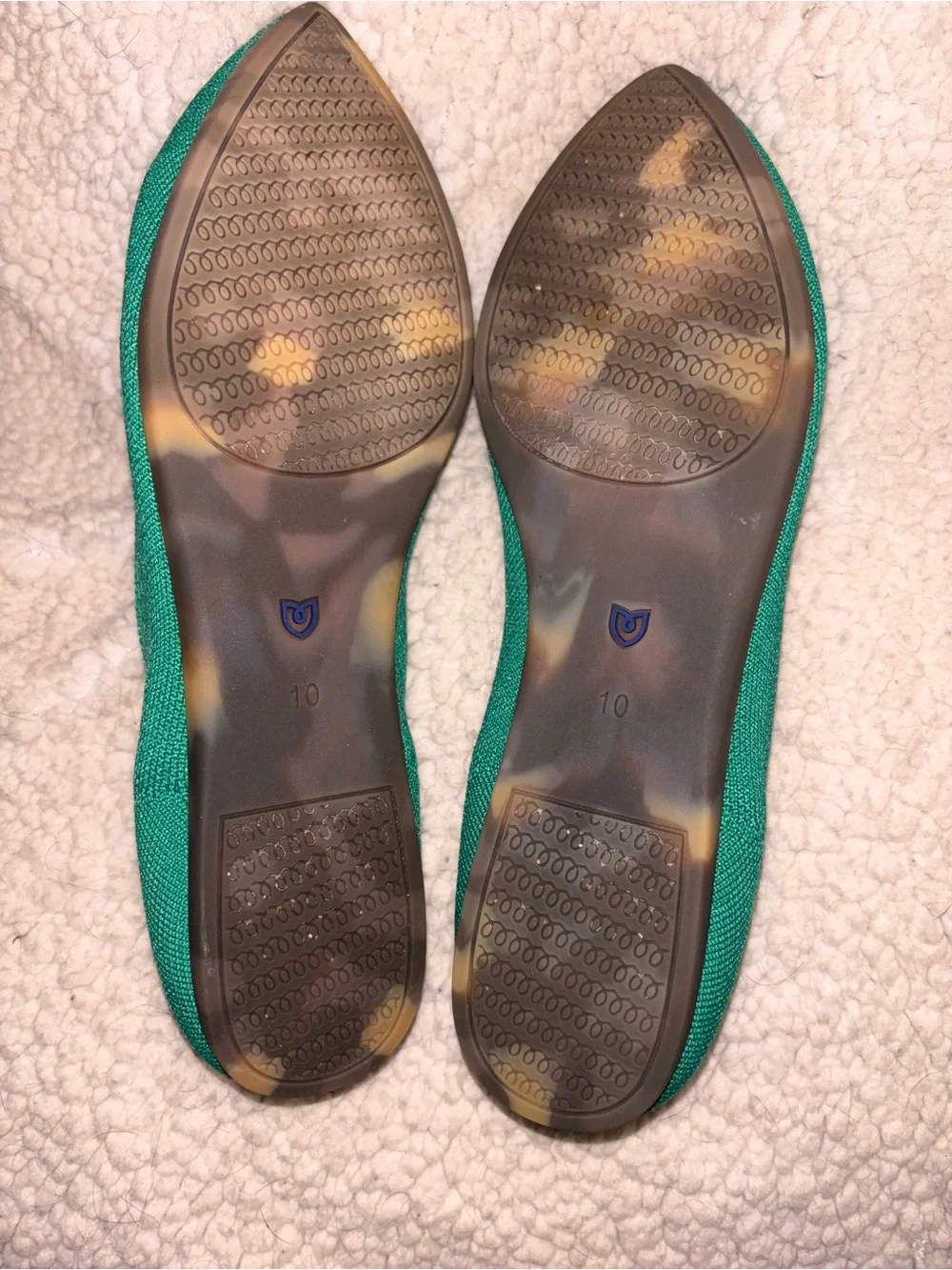Rothy’s The Point Emerald Green Cobalt Trim Flats Women’s Size 10 US